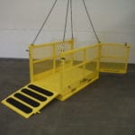 Custom Material Basket with Non-Skid Ramp. Side view, open ramp and door