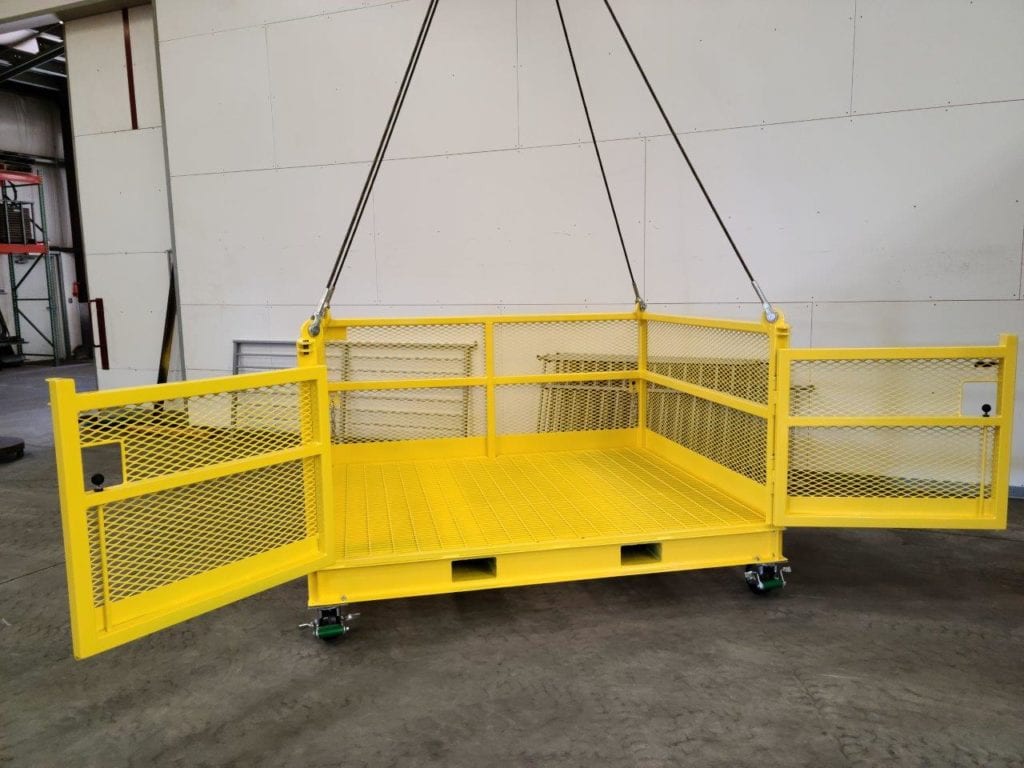 Custom Material Platform With Double Gates. Back view, open gates