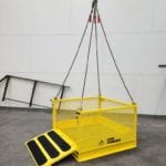 Custom Material Platform with Ramp for Crane Suspension. Side view, open ramp