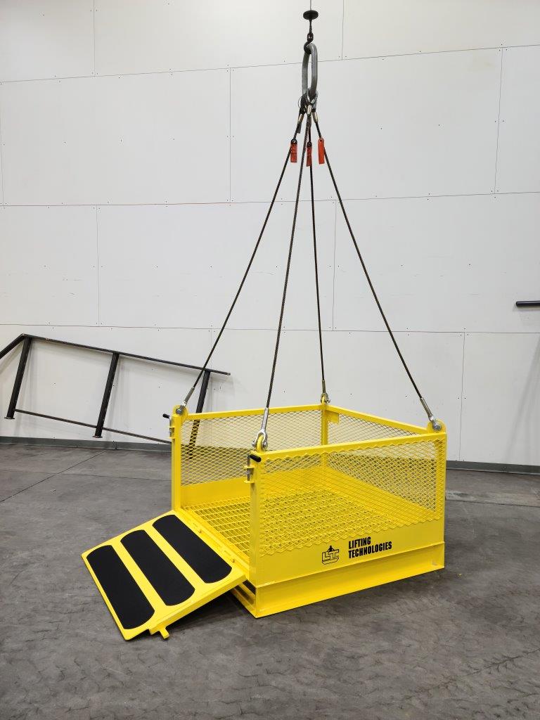 Custom Material Platform with Ramp for Crane Suspension. Side view, open ramp
