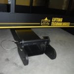 Custom Forklift Work Platform. Back view, forklift pin system