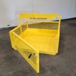 Custom Single Pick Material Basket. Front view, open gate