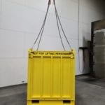 Custom Crane Suspended Material Platform with Casters. Front view
