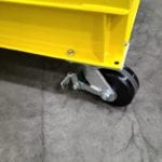 Custom Crane Suspended Material Platform with Casters. Locking swivel caster, close up