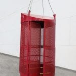 Custom Four Man Crane Suspended Platform with Escape Hatch. Front view, open door