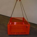 Material-handling platform with sling and fork pockets. Side view