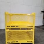 Stackable Material Basket, Forklift & Crane Hoisting. Front view, stacked