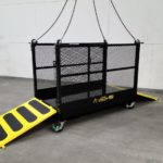 Crane Hoisting Material-Only Platform. Side view, open ramps