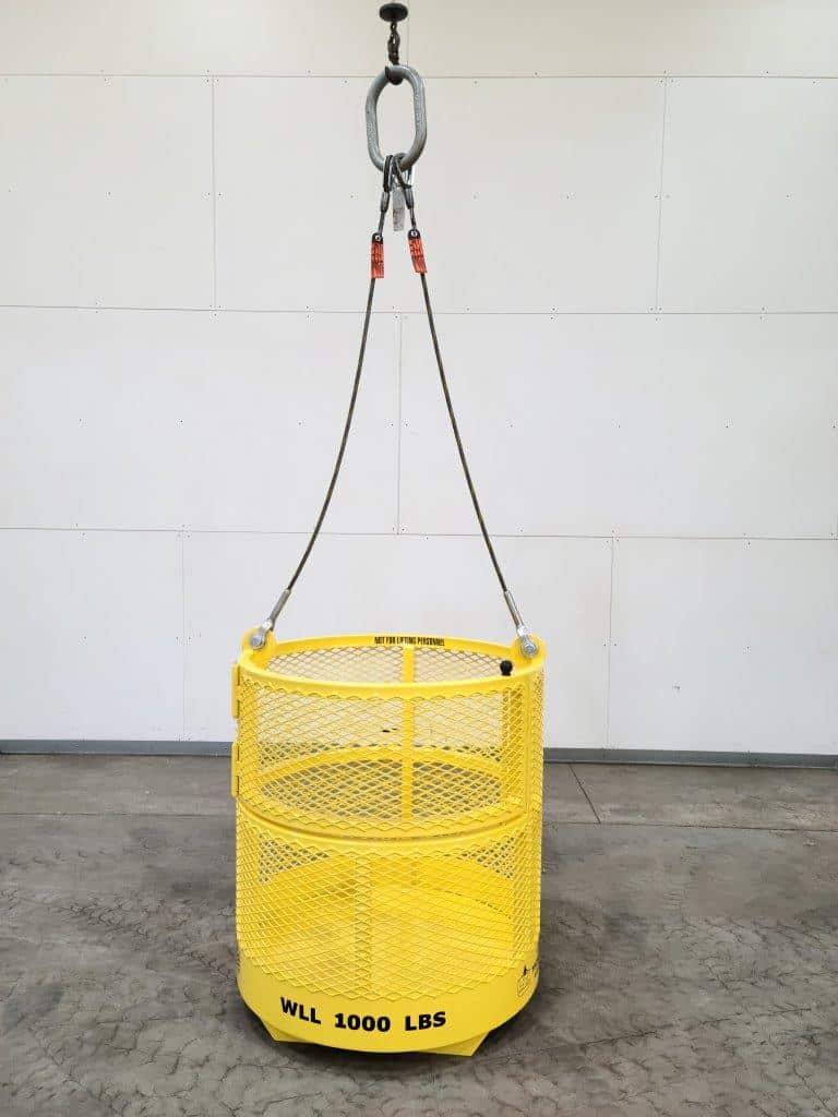 Crane hoisting material basket