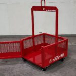 Crane Hoisting Material Platform. Open door